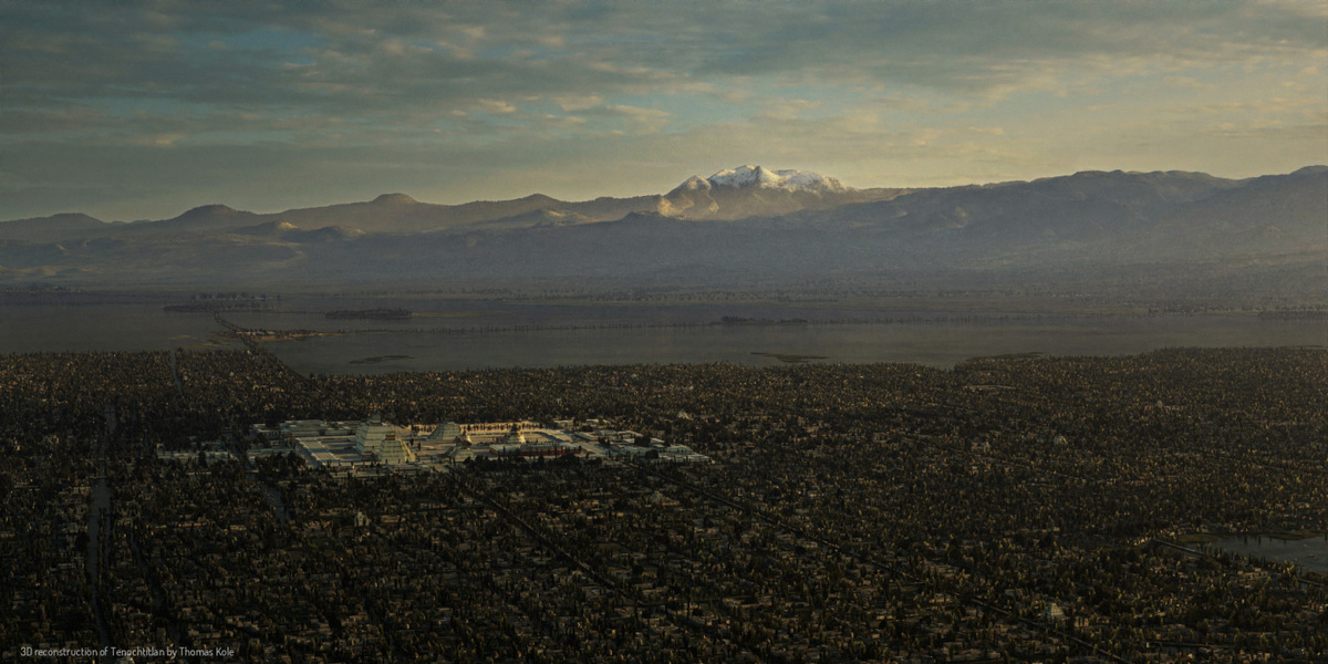 Компьютерный макет с видом на древний Теночтитлан