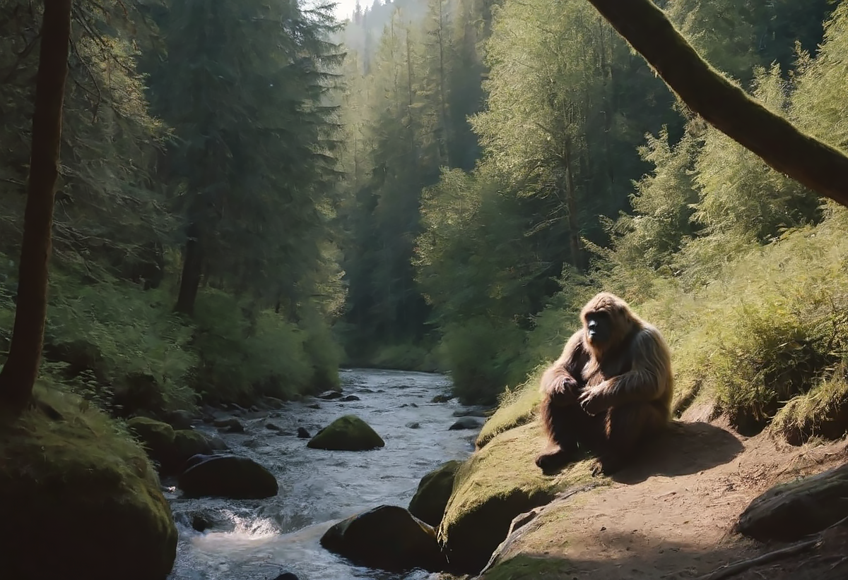 Он сидел на берегу реки.