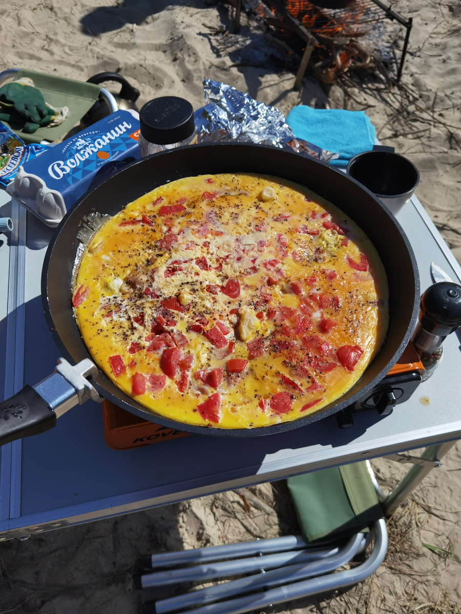 Фото не из этого похода, а из сезона 2022. Но поверьте, классический рецепт сохранен и аутентичность завтрака гарантирована.