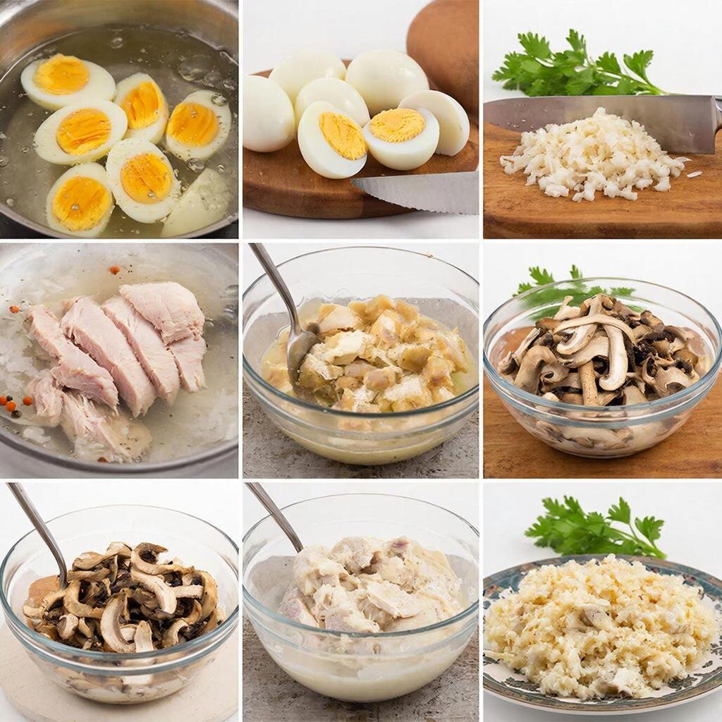 Салат из курицы с грибами