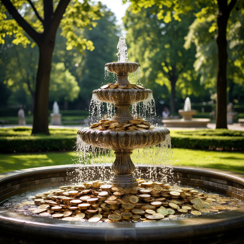 Денежный фонтан. Изображение сгенерировано