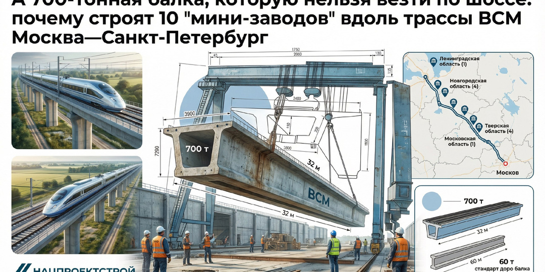 Балка весом 700 тонн, которую нельзя везти по трассе: зачем для ВСМ Москва-Петербург строят 10 «мини-заводов» вдоль пути