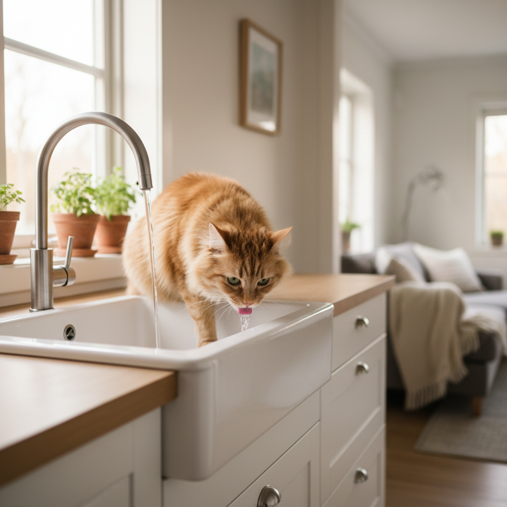 Котам часто нравится пить из-под бегущей воды.