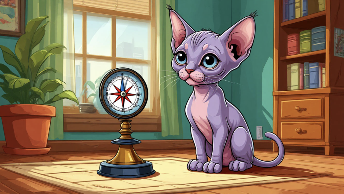 По сути, у кошек (и сфинксов в частности) есть встроенный компас. Изображение сгенерировано ИИ для канала Kote4com