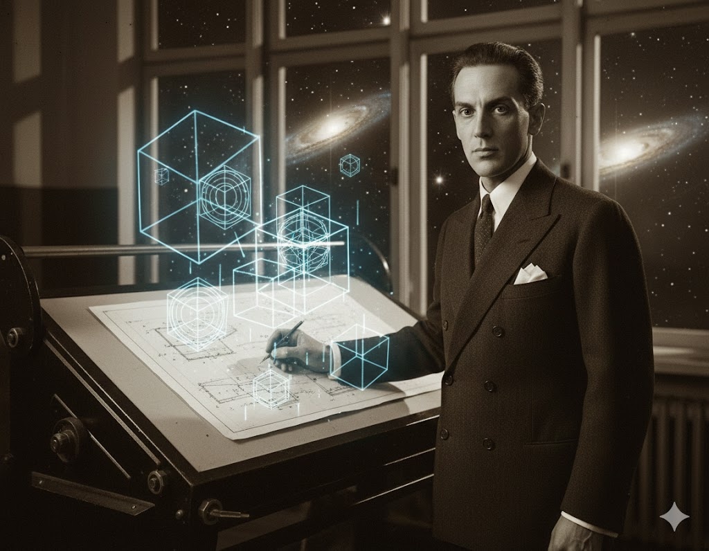 "Роберт Бартини: Архитектор шести измерений", иллюстрация создана сетью Джемини