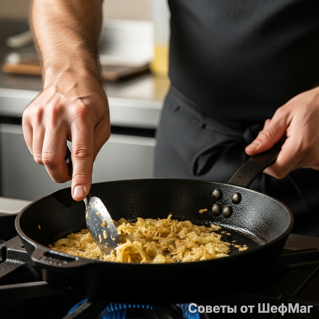 Лук должен карамелизоваться, но не гореть.