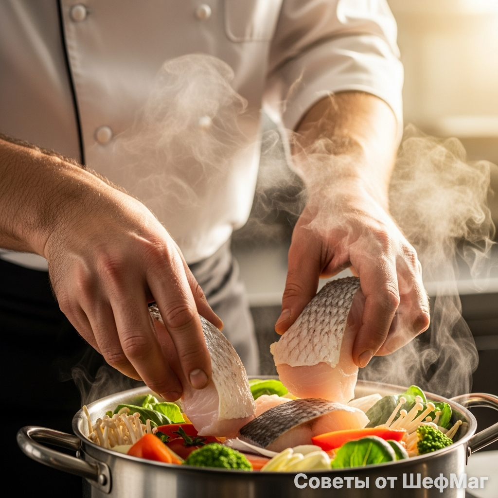 Рыбу кладем только тогда, когда овощи почти готовы.