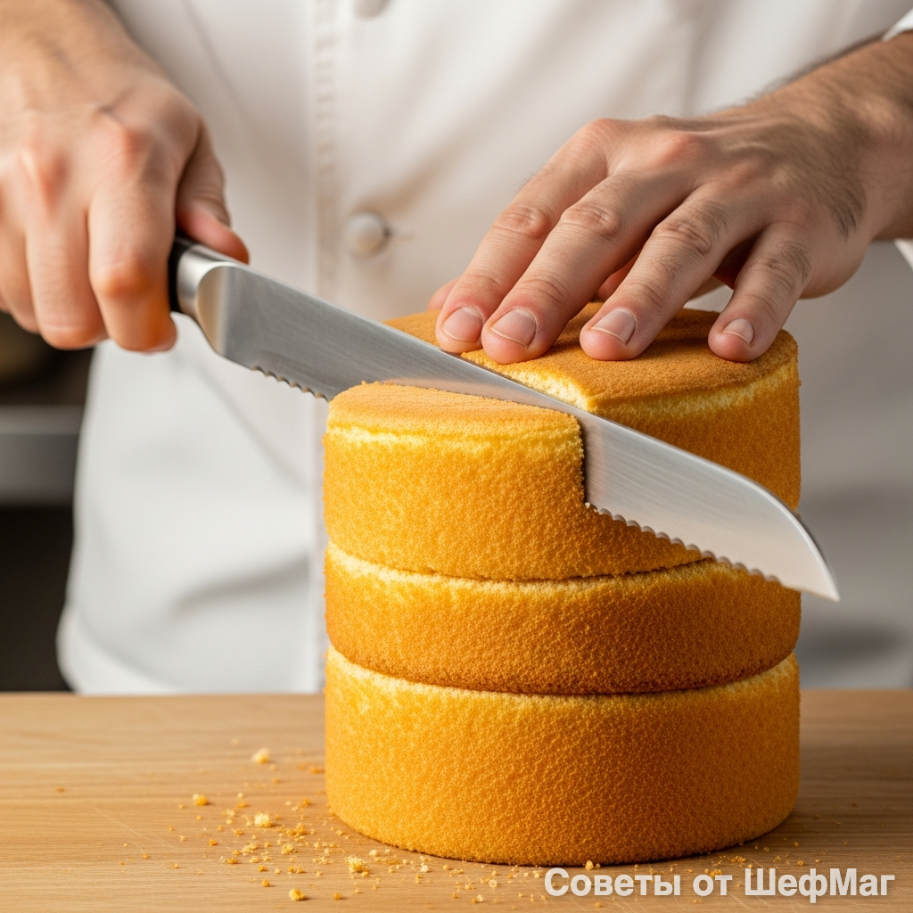 Ровный срез — залог красивых слоев в тарелке.