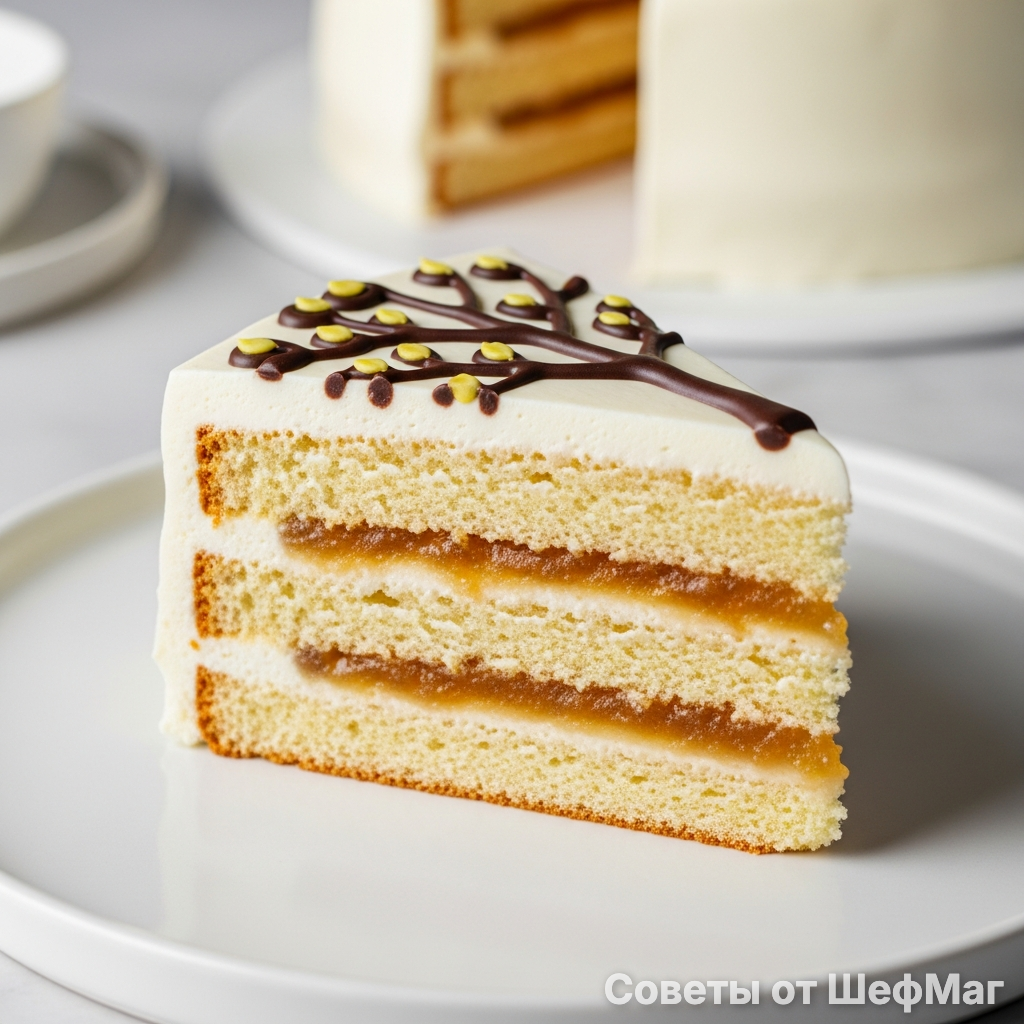 Классический декор: белое поле и «яблонька» из шоколадного крема.