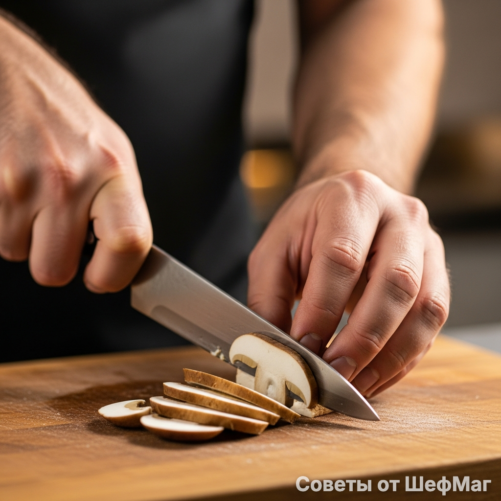 Грибы должны быть нарезаны аккуратными ломтиками.