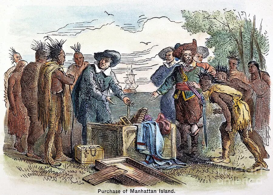     Неизвестный художник. Покупка острова Манхэттен у индейцев за товары стоимостью 60 гульденов в 1626 году. XVII в.    
undefined