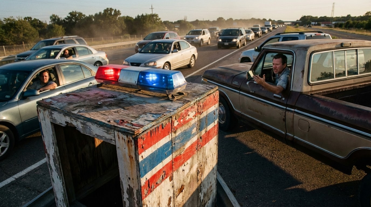   Красно-синие мигалки на трассе предупреждают водителей о действиях полиции. timepulse