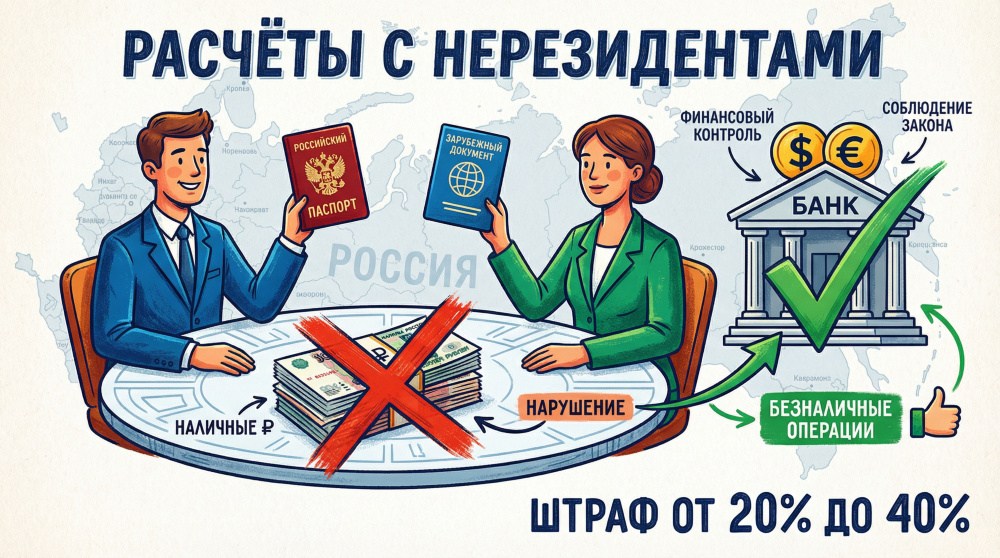    Закон обязывает проводить все денежные расчёты с иностранными гражданами исключительно в безналичной форме — нарушителям грозят серьёзные финансовые санкции