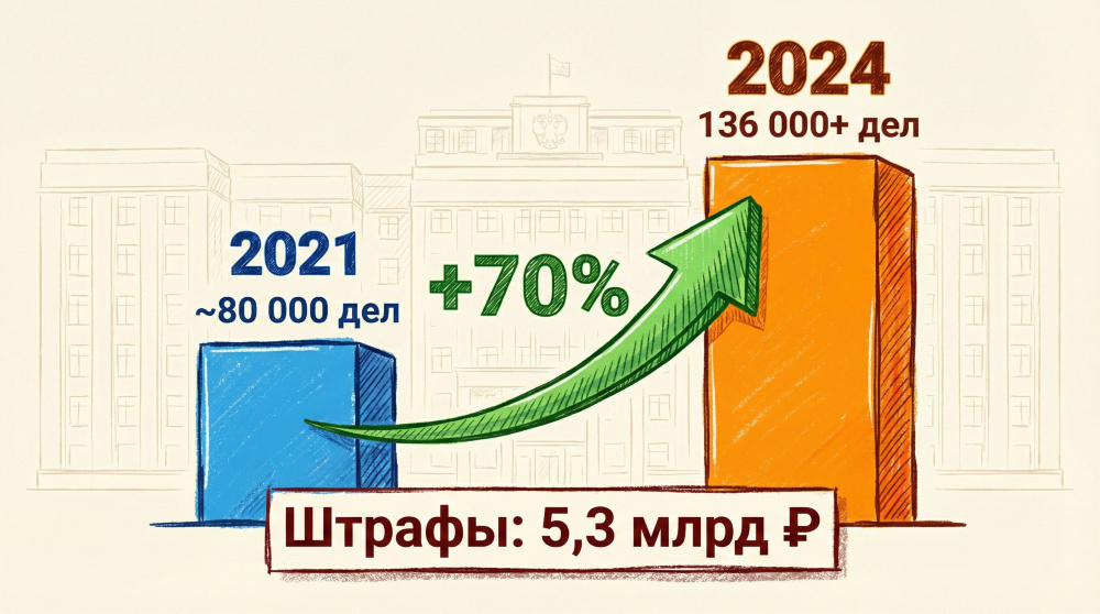    После завершения двухлетнего моратория ФНС зафиксировала рекордный рост валютных дел — число штрафов увеличилось более чем на 70% по сравнению с досанкционным периодом