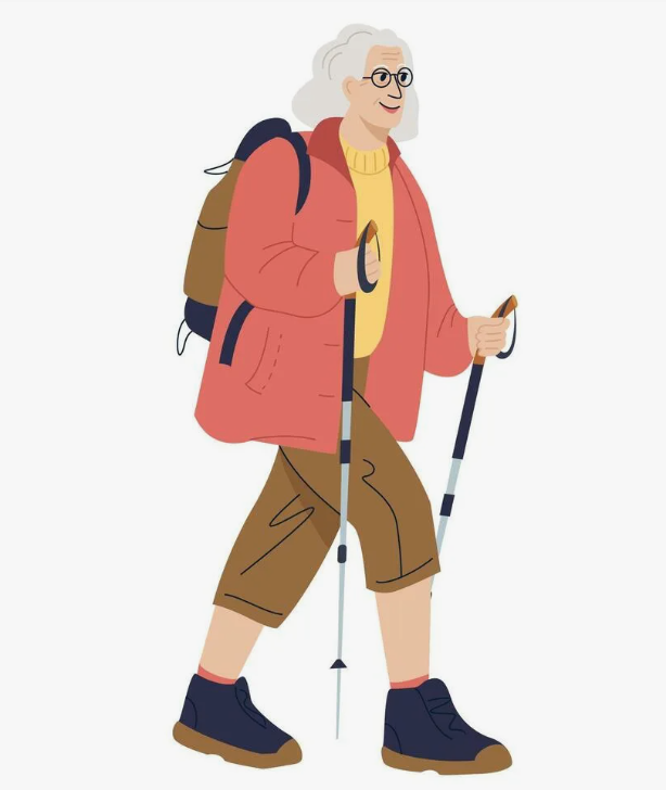 Эта катринка лучше всего характеризует внешность Татьяны Герасимовны. Источник: https://www.vecteezy.com/vector-art/45818335-old-active-woman-traveling-with-backpacks-on-holidays-happy-elderly-woman-walking-with-nordic-walking-sticks-hiking-colored-flat-illustration-of-traveler-isolated-on-white-background