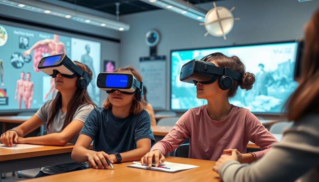    Иллюстрация, показывающая класс с использованием VR и AR технологий