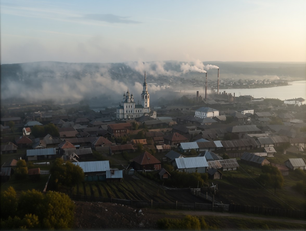 Дымящиеся трубы над заводским посёлком