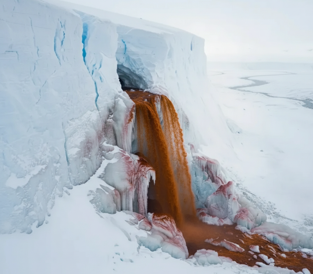 Кровь Земли. Так выглядит вода из подлёдного озера, запертого под четырёхсотметровой толщей льда с тех пор, как по Антарктиде бродили динозавры. Красный цвет — не магия, а ржавчина. Но ржавчина эта пахнет жизнью на других планетах.