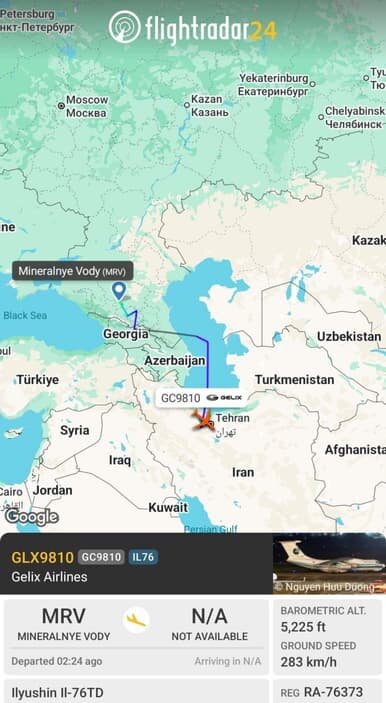   Маршрут самолёта Ил-76ТД