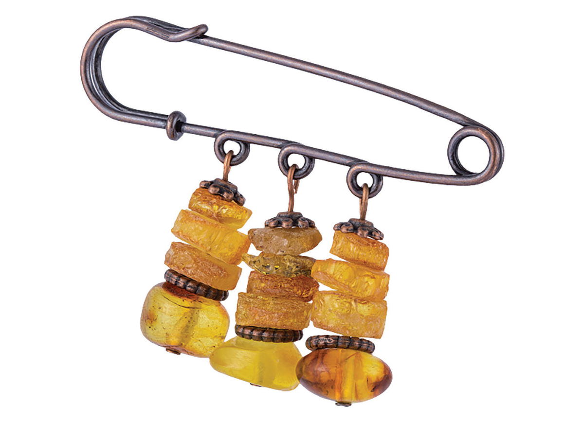 Брошь-булавка с янтарем, «Цукаты», 90323