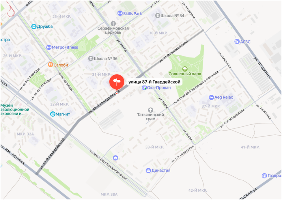 Улица 87-я Гвардейская на карте города Волжского.