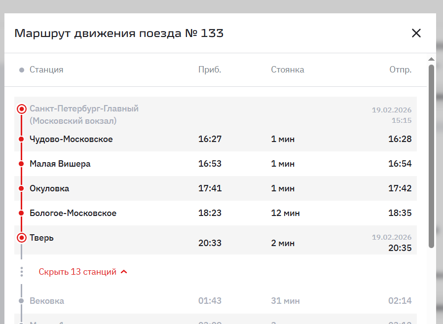 Поезд Санкт-Петербург - Казань доезжает до Твери, но в Москву не идет. Это пример поезда который может нам подойти, и на который будут билеты когда на прямые поезда они будут разобраны