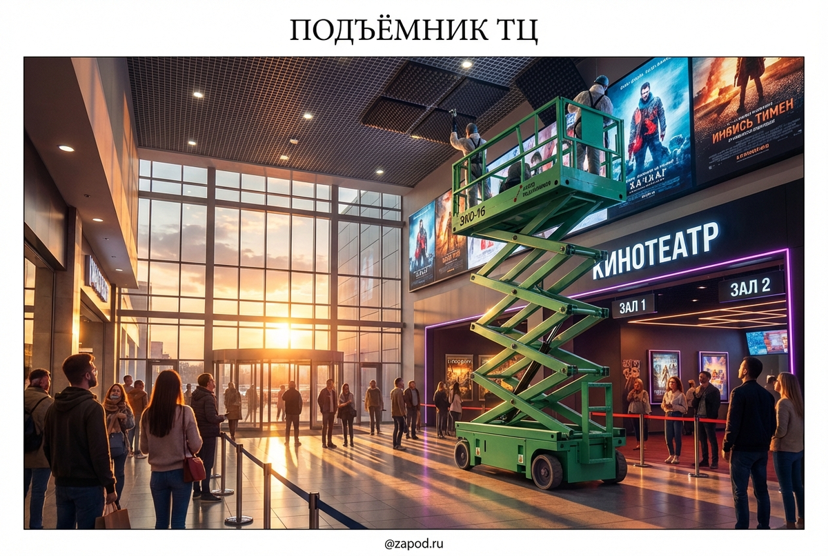 Подъемник в ТЦ, соответствующий требованиям по шуму и безопасности.