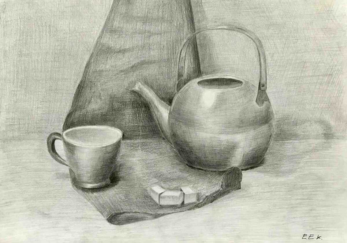 Коняшова Елена, 1 ступень, «Постановка с чайником», карандаш