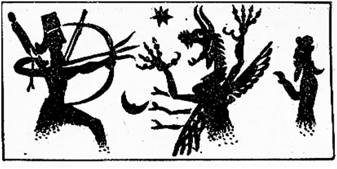 Мардук и Тиамат. Прорисовка с цилиндрической печати.