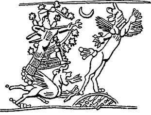 Мардук, Луна и Тиамат. Прорисовка с цилиндрической печати.