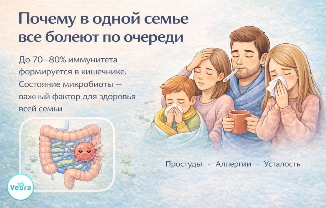 Veora - это научная забота о здоровье семьи через восстановление микробиоты. Мы не лечим симптомы, мы возвращаем организму способность восстанавливаться самостоятельно. 