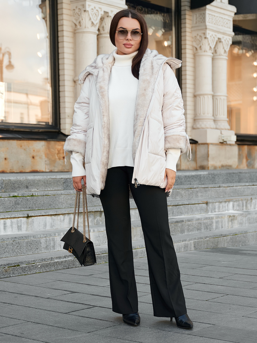 Пуховик зимний с мехом больших размеров белый Lakomes