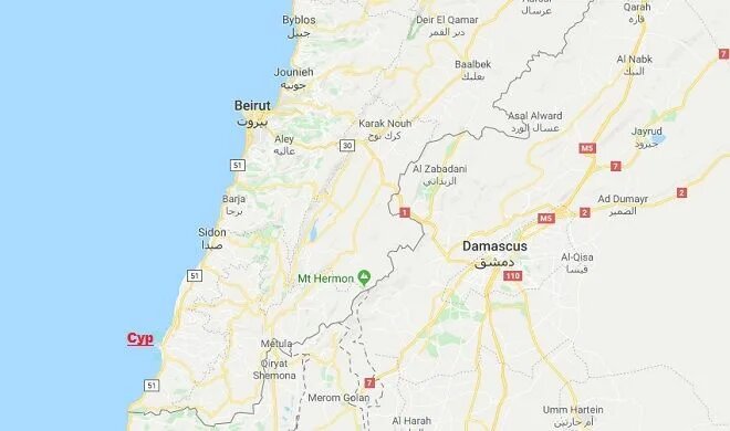 Расположение города Сур (Тир) на карте. 