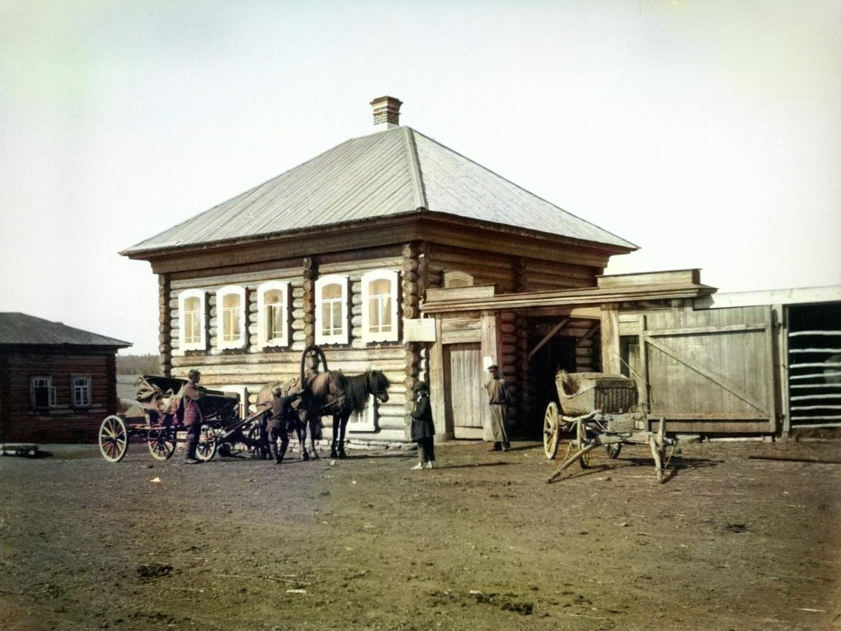 Конный экипаж в посёлке