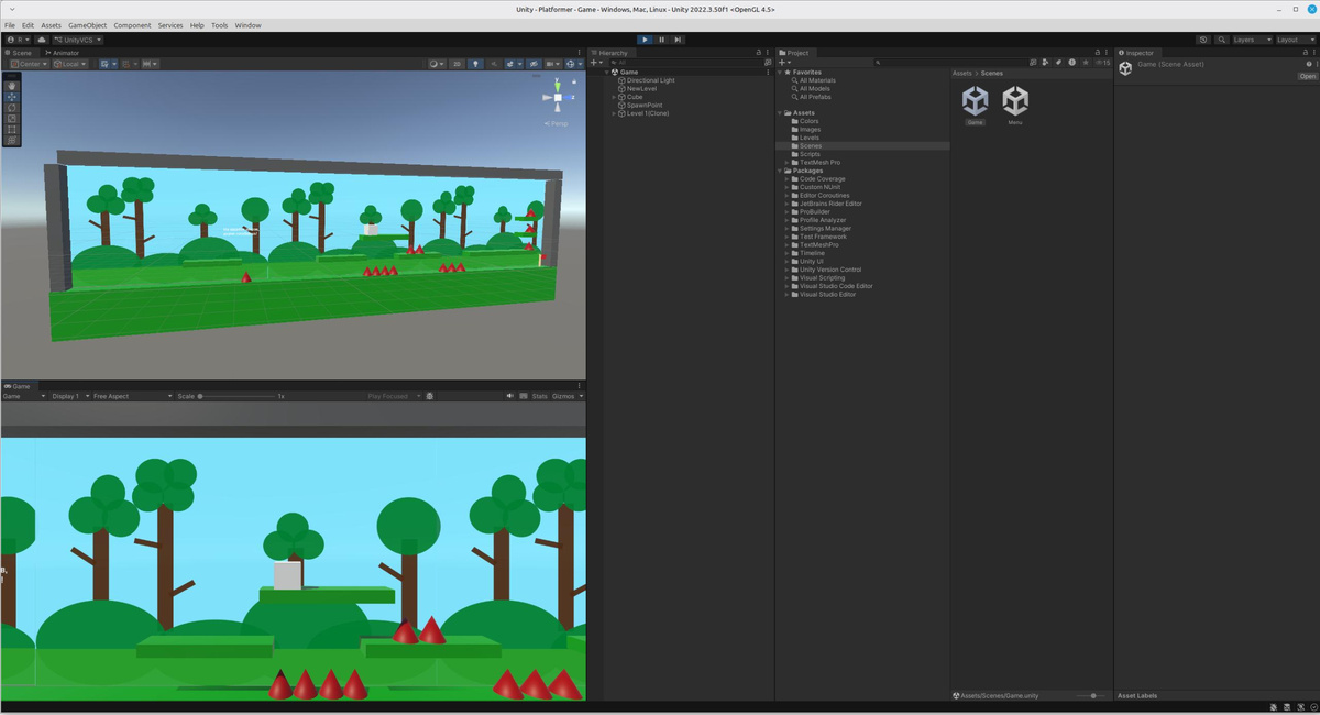 Всё окно редактора с 1 уровнем (слева сверху)
