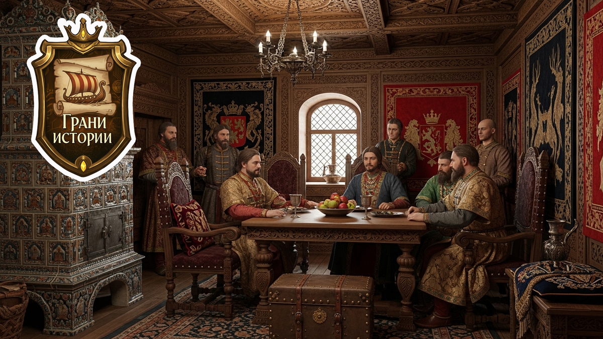 Русь. Москва. Детинец. Бояре за княжеским столом обсуждают государственные вопросы.