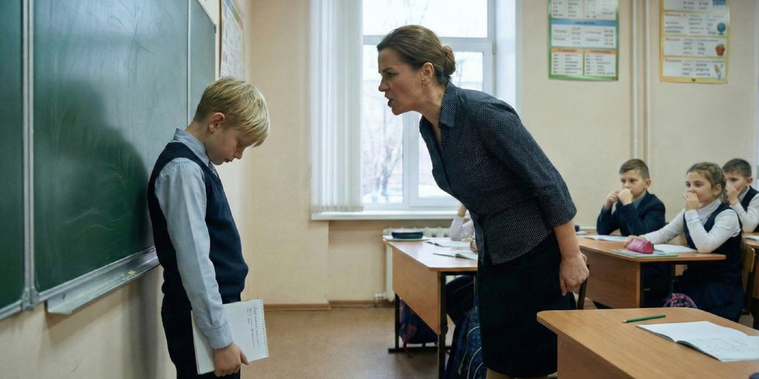 Учительница кричала на "бедного" мальчика, пока в класс не вошёл генерал, и не побледнела