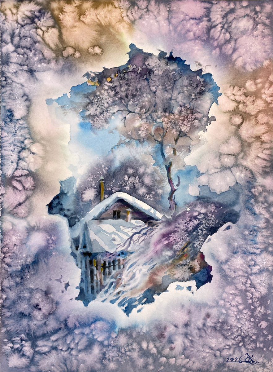 Зимние узоры на окошке. 38х28см.