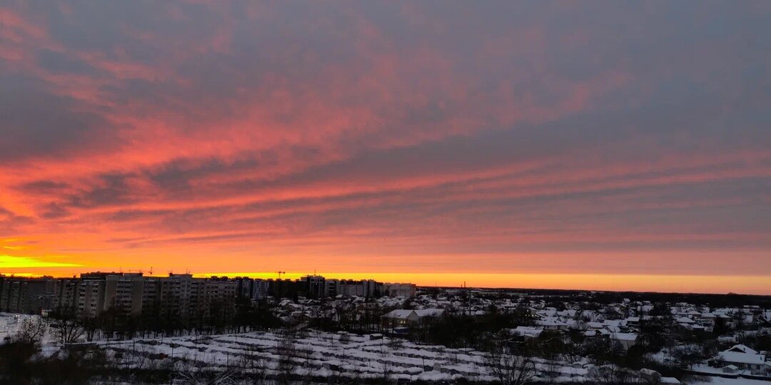 Морозный закат, красивые февральские закаты