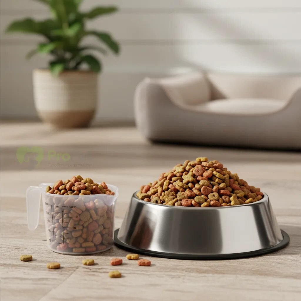 Миска с сухим кормом для собак и мерный стаканчик