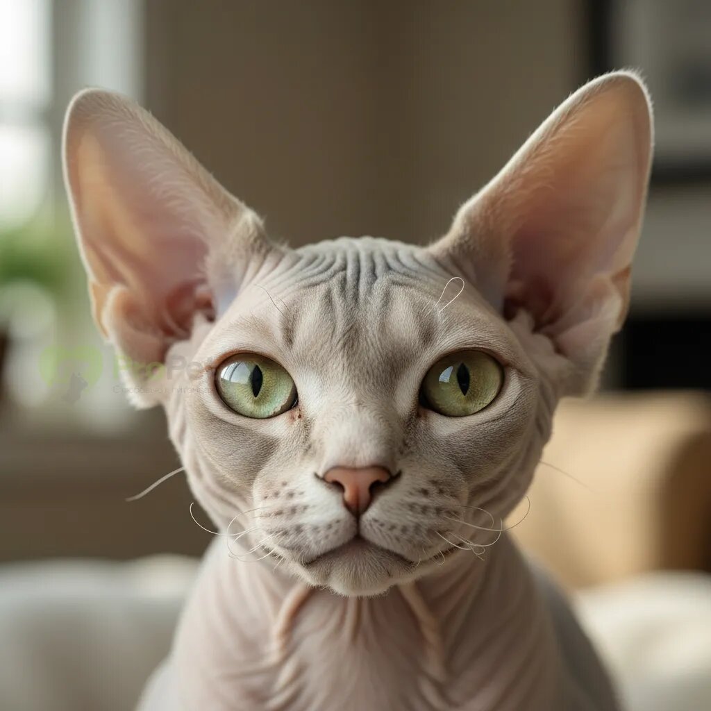 Крупный план мордочки кошки бамбино с большими ушами