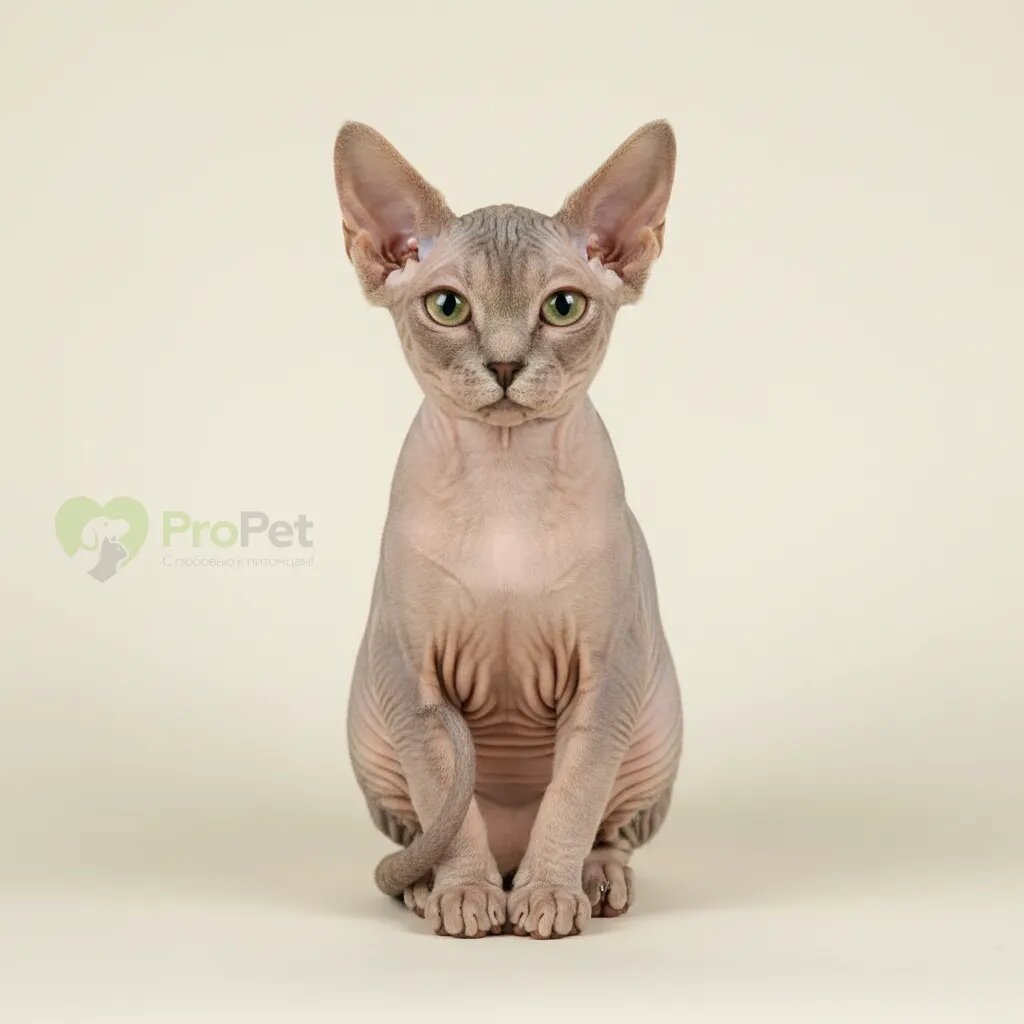 Кошка бамбино сидит на светлом фоне