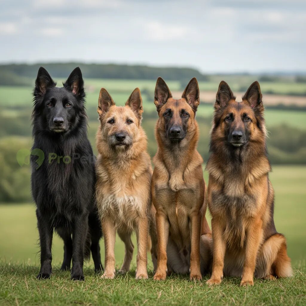 Четыре вида бельгийской овчарки на одной фотографии