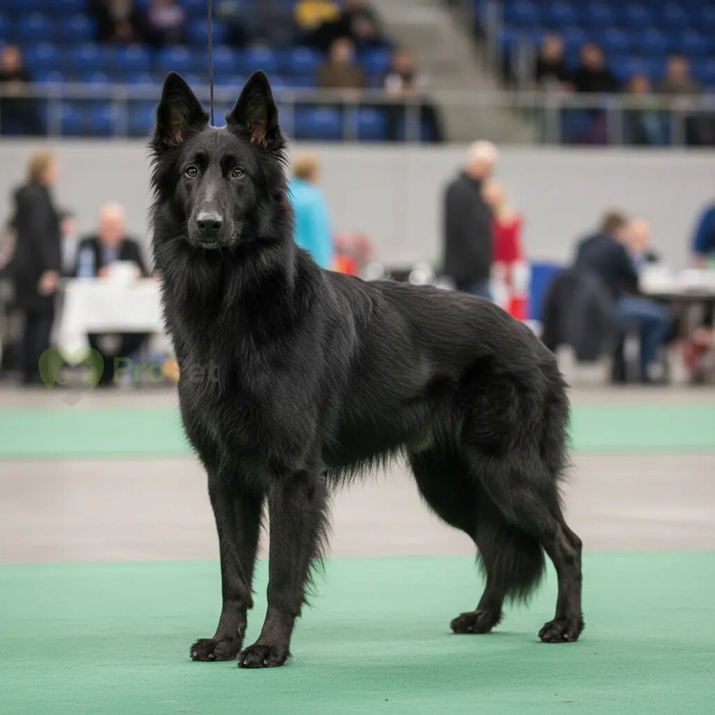 Бельгийская овчарка грюнендаль в выставочной стойке