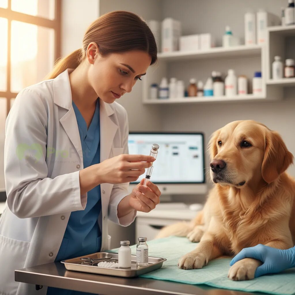 Ветеринарный врач готовит инъекцию для собаки