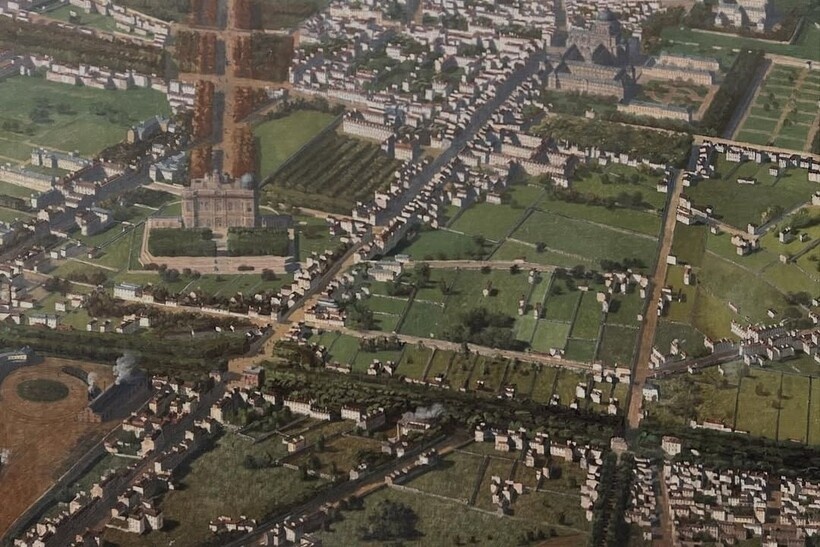    Художник XIX века нарисовал Париж с воздушного шара, и на картине виден каждый дом