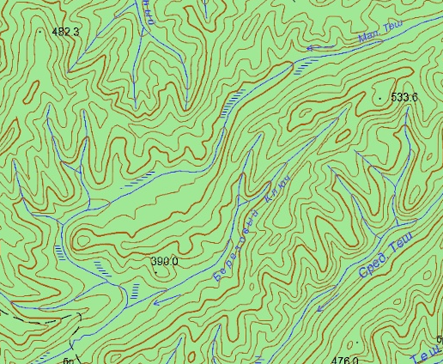 Ручей Березовый Ключ. Фрагмент карты, 2001г