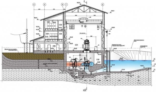 Схема здания и гидроагрегата Усть-Джегутинской МГЭС