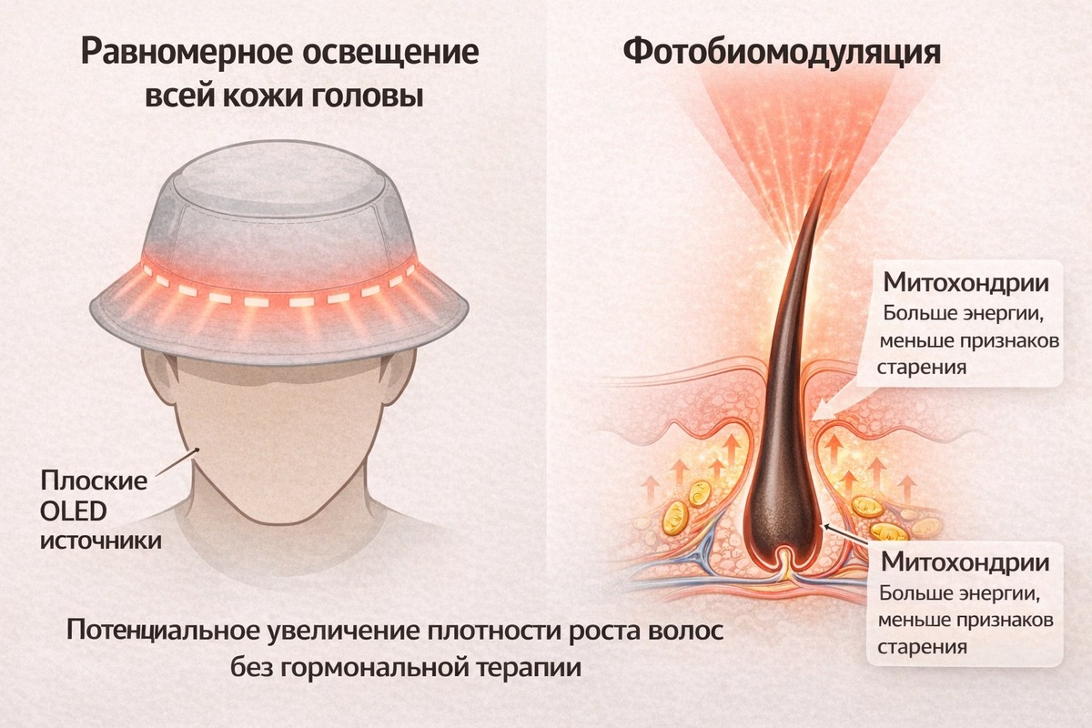 Равномерное освещение всей кожи головы»