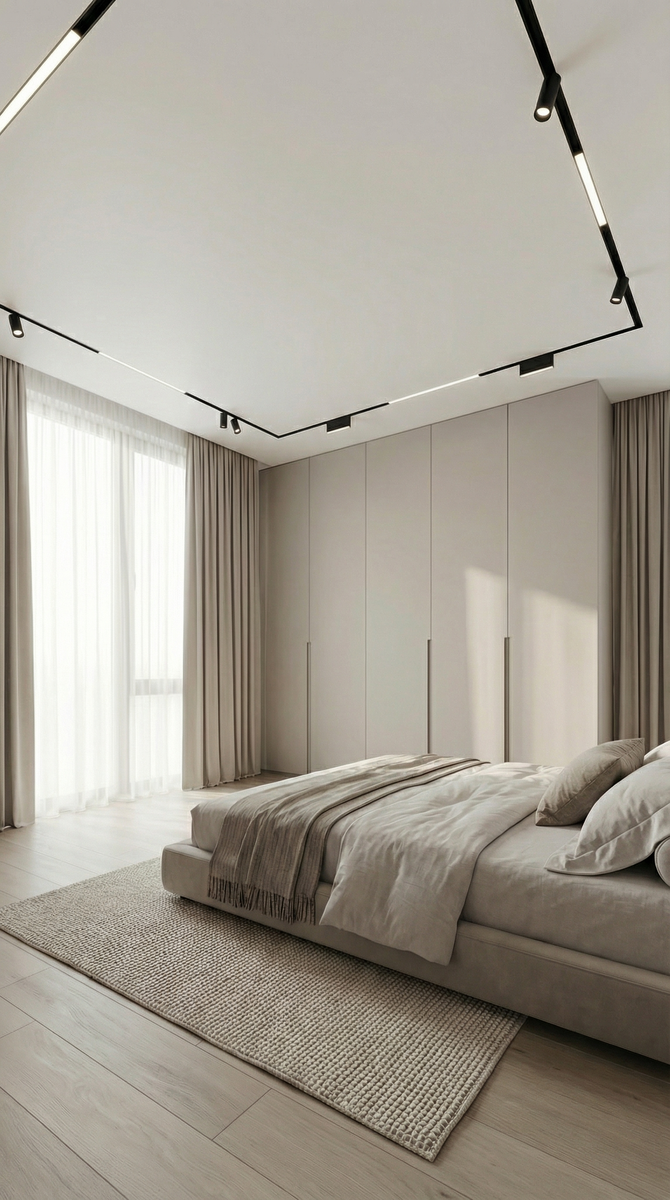 Трековое освещение на натяжном потолке